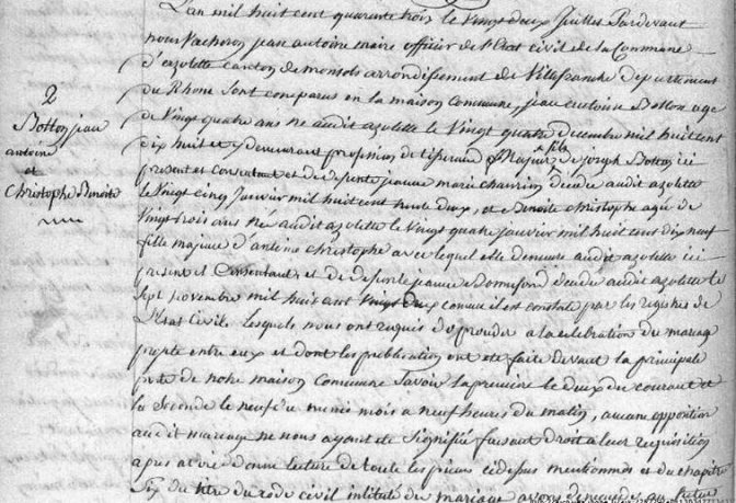 MARIAGE : le 22 juillet 1843 à Azolette (Rhône) MARIAGE : le 22 juillet 1843 à Azolette (Rhône)
